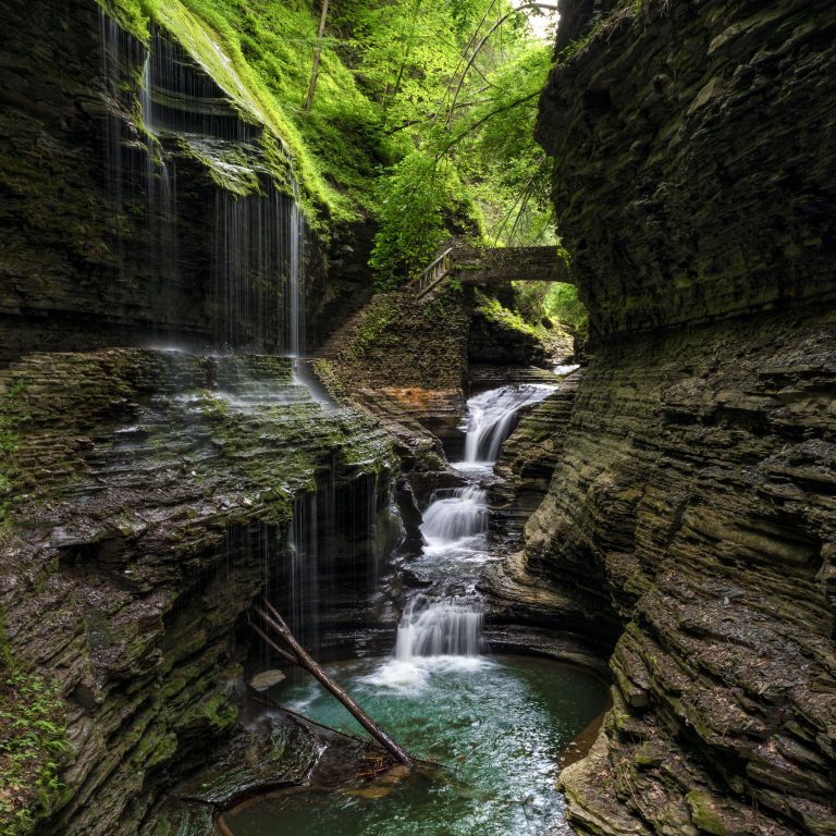 Water cascading through the shale gorge at Watkins Glen.